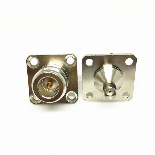 2Pcs\Lot Freeshipping Brass N FemaleJack to SMA Female with 4 Hole Flange Panel Mount Chassis RF Adapter SMA to N Female F/F Connector