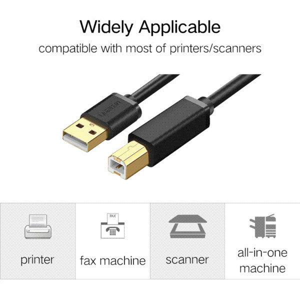 Ugreen USB Printer Cable Type A Male to B Male Scanner Gold USB 3.0 2.0 Print Cable for Canon Epson HP Printer