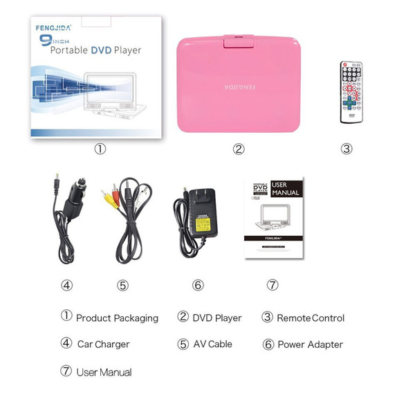 Hight Quality 9 Inch Portable DVD Player with 270° LCD screen, 3 Hours Rechargeable Battery, Girls DVD Player, Kids Birthday Return Gift