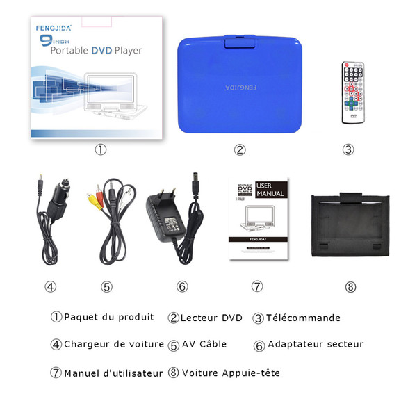 Wholesale 9 inch Portable DVD Player with 270 Degree Swivel Screen,3 Hours Rechargeable Battery,Car DVD Player, Support USB SD Card