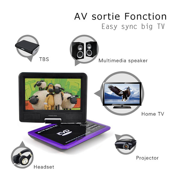 Wholesale 9 inch Portable DVD Player with 270° LCD screen,3 Hours Rechargeable Battery,Car DVD Player, Support USB and SD Card