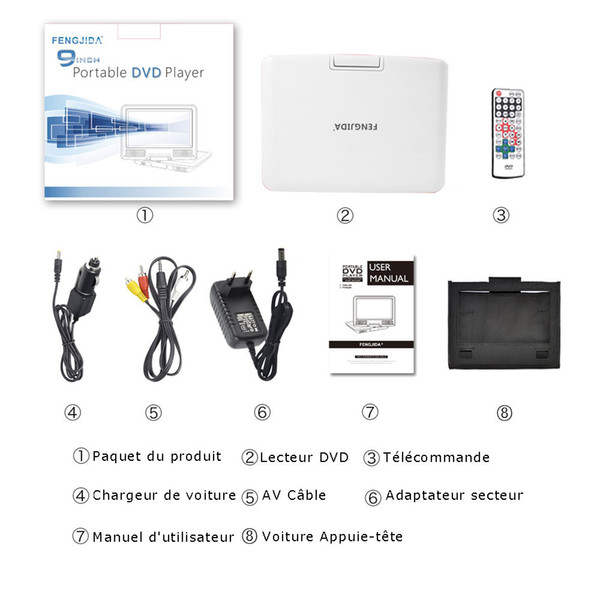 Wholesale Best Quality 9 inch Portable DVD Player with 270° LCD screen,3 Hours Rechargeable Battery,Game Player,Car Player,Kids Gift