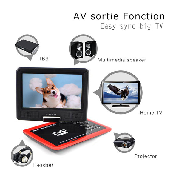 Best sale 9 inch Portable DVD Player with 270° LCD screen, 3 Hours Rechargeable Battery,Car DVD Player, Support USB and SD Card