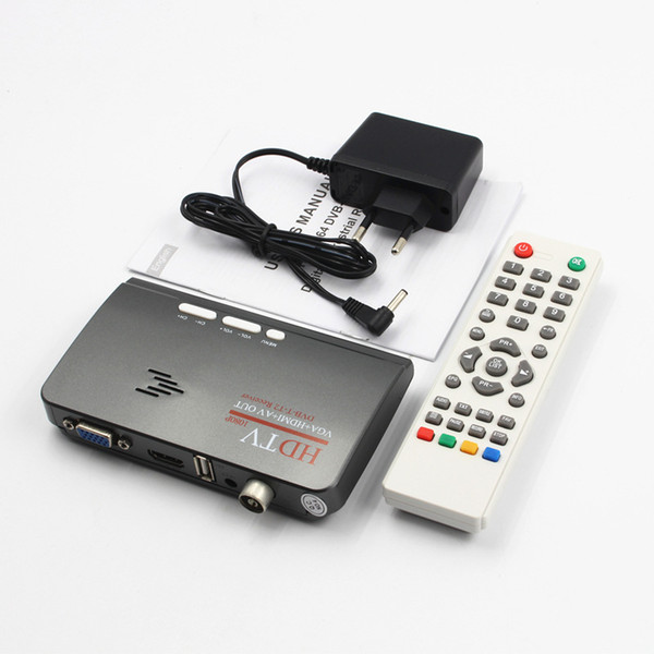 Wholesale-1080P Full HD Mpeg 4 H.264 Digital Terrestrial HDMI DVB-T T2 TV Box VGA/AV CVBS TV Tuner Receiver Converter With Remote Control