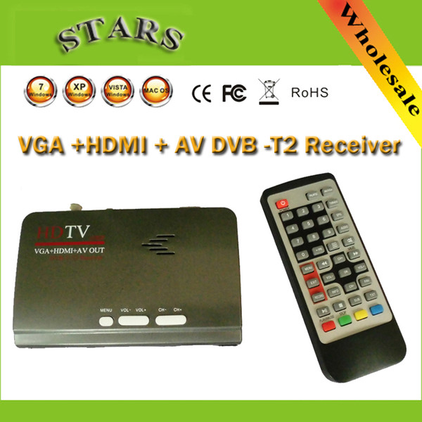 Wholesale-1080P Full HD Mpeg 4 H.264 Digital Terrestrial HDMI DVB-T T2 TV Box VGA/AV CVBS TV Tuner Receiver Converter With Remote Control