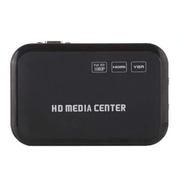 Mini Full HD 1080P Media Player with HDMI/VGA/AV/USB/SD/MMC/Optical output - Black,Auto play function when power on.