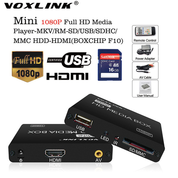 Wholesale-VOXLINK Multimedia player Mini Full HD 1080P HDD Media Player tv box Support HDMI MKV RM SD USB SDHC MMC HDD-HDMI (BOXCHIP F10)