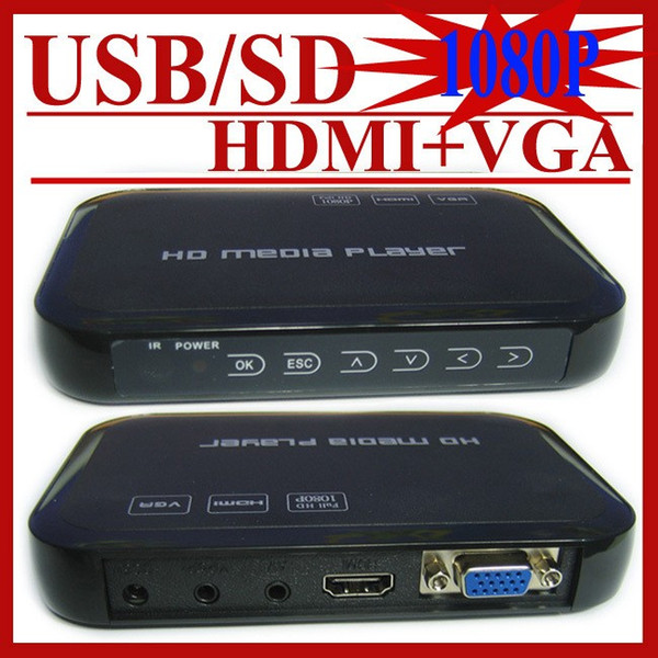 Wholesale- JEDX Car media player USB Full Hd 1080p HDD Media Player Hdmi VGA MKV H.264 HD601 Included 8G U Disk Drive+Car adapter