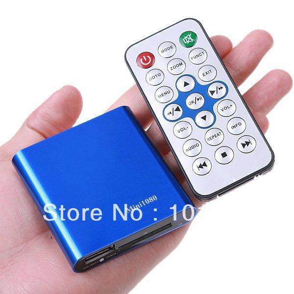 Wholesale- Free Shipping!Car Media Player,Mini Full HD 1080P Player with Remote Control AV HDMI Output USB/SD MKV/RM/AVI With AV Cable