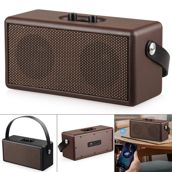 16W Vintage Brown and Black Color Bluetooth Speaker Portable & Retro Wood Design Stereo Sound for Suburban Camping / Dancing / Yoga SSB_30T