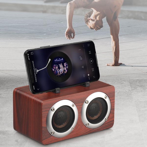 6W Yellow/Red Wood Grain Portable Retro Bluetooth Speaker with Mobile Phone Holder Support TF Card / AUX Playback Function for Subu SSB_30Q