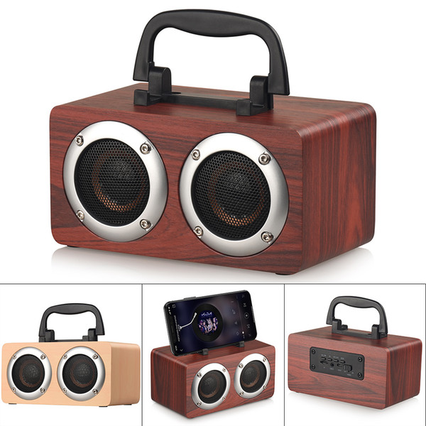 6W Yellow/Red Wood Grain Portable Retro Bluetooth Speaker with Mobile Phone Holder Support TF Card / AUX Playback Function for Subu SSB_30Q