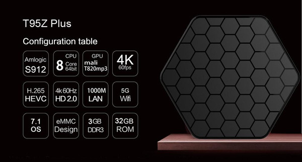 T95Z PLUS Android 7.1 TV BOX Amlogic S912 Octa Core 3G 32G 2.4G 5G WIFI BT4.0 4K H.265 1000M 2G 16G Smart TV BOX Media Player T95ZPLUS