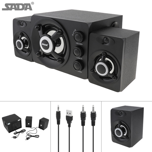 SADA D-208 2.1 Mini Black 3W Wooden 3D Surround Sound Subwoofer Music USB Computer Speaker with Luminescent Multicoloured Lamp for PCSSB_10M