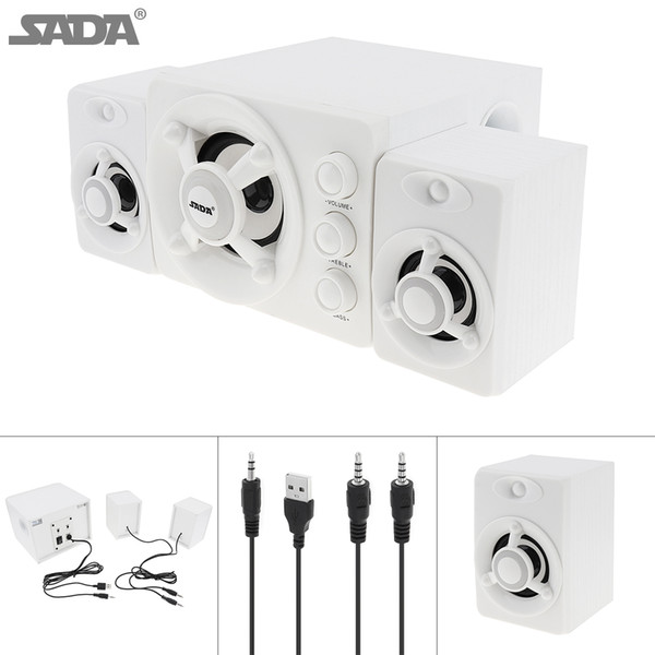 SADA D-208 2.1 Mini White 3W Wooden 3D Surround Sound Subwoofer Music USB Computer Speaker with Luminescent Multicoloured Lamp for TVSSB_10L