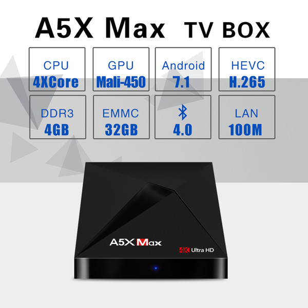 Hugsun A5X Max Android 7.1 Quad Core WiFi 4K HD Game Media Player 4GB RAM 16GB/32GB ROM RK3328 HDMI TV BOX