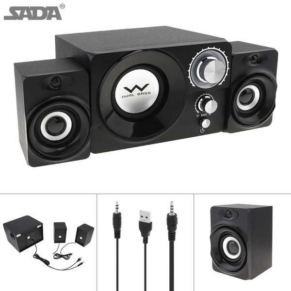 SADA S-20 2.1 Mini Black 11W Wooden Subwoofer Music USB Computer Speaker with 3.5mm Audio Plug for Desktop / TV / PC SSB_10H