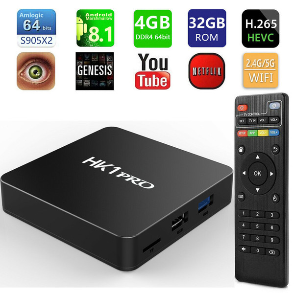 Android 8.1 HK1 Pro Smart 4K TV Box Amlogic S905 4GB+ 32GB 64GB 2.4G/5G Dual WiFi BT4.2 Media Player