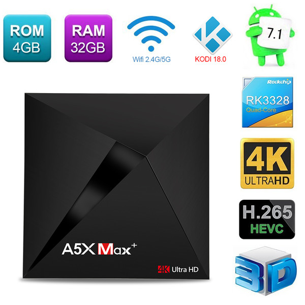 High quality Hugsun A5 Max+ TV Box Android 7.1 Quad Core 2.4G /5G WiFi 4K HDR BT 4GB+32GB Game Media Player RK3328 H.265 Home Theatre 2018