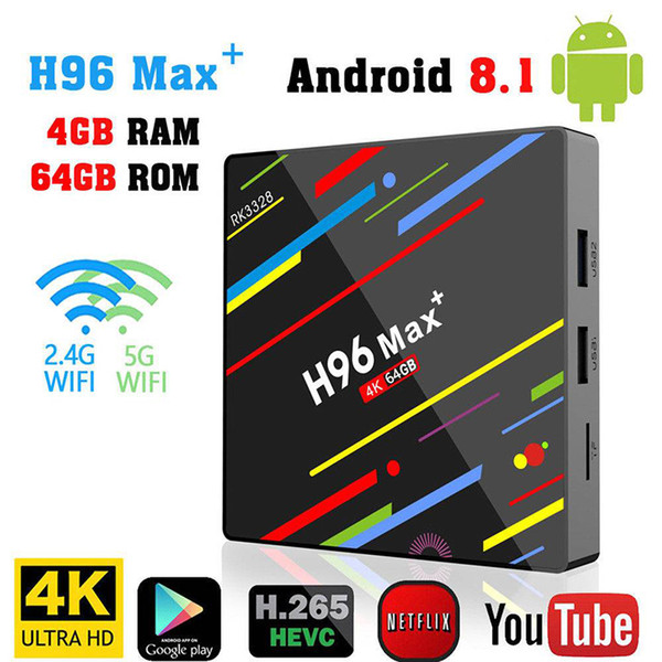 New H96 Max+ Smart TV Box Android 8.1 Quad-Core 4K 4GB 64GB WiFi HD RK3328 Media Player