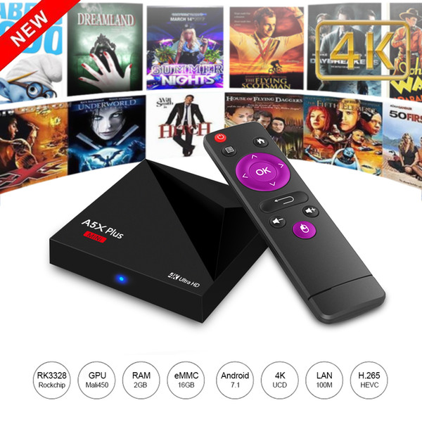 Hugsun A5X Plus Mini TV Box Android 7.1 Quad Core WiFi 2.4G 4K HD Game Media Player 1GB+8GB /2GB+16GB ROM RK3328 H.265 Home Theater