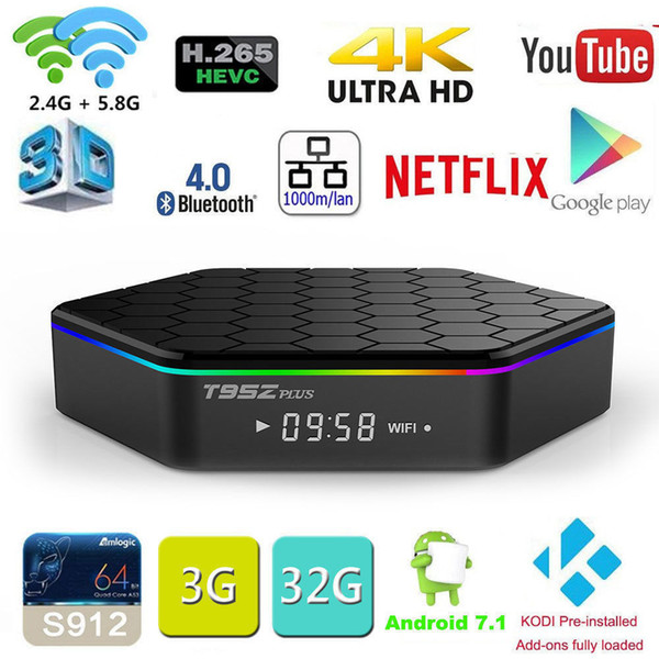 T95Z PLUS Android 7.1 TV BOX S912 Octa Core 3G 32G 2.4G 5G WiFi Bluetooth TV BOX Media Player