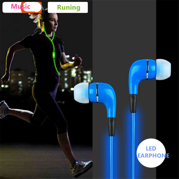 Most Popular Sport Visible Flowing LED Glow Flash Light Stereo Earphone With Mic EL Glowing Headsets for Smartphone ipad ipod