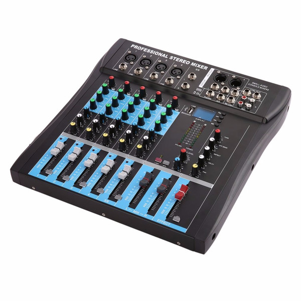 CT6 6 Channel Professional Stereo Mixer Live Audio Sound Console Vocal Effect Processor with 4-CH Mono & 2-CH Stereo Input