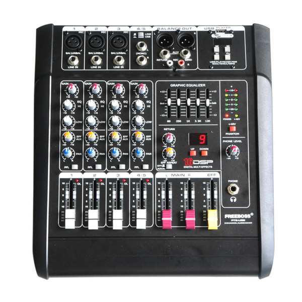 Wholesale- Freeboss PT5-USB 5Mono Channels 16 DSP Effects 2*250W Professional USB Powered Audio Mixer Console