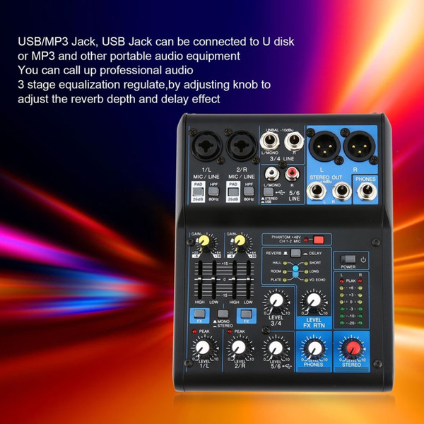 Power Audio DJ Mixer EU Plug 4 Channel Professional Power Mixing USB Slot 16DSP +48V Phantom for Microphones