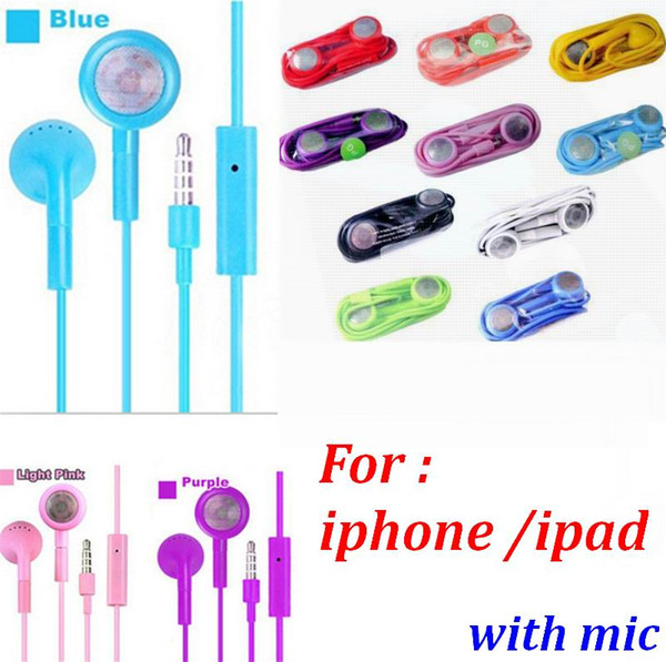 3000pcs/lot colorful Earphone3.5mm Stereo in ear Earphone Headset With Mic For iPhone iPad iPod Nano