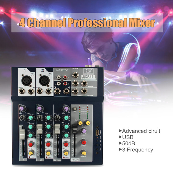 LEORY Professional 4 Channels Audio Mixer with USB 48V Phantom Power DJ Sound Mixing Console Live Mixer For Karaoke Party