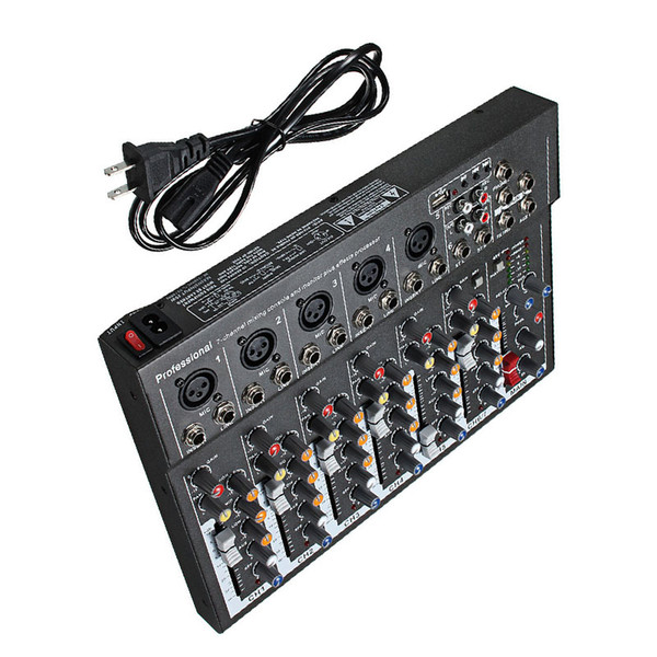 CLAITE USB 7 Channel Audio Mixing Microphone Sound Console Mixer KTV 48V Phantom Power Built in reverb effect