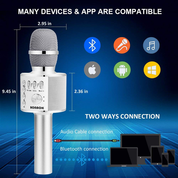 White Bluetooth karaoke microphone, 3-in-1 portable handheld karaoke microphone family party birthday speaker machine for all mobile phones