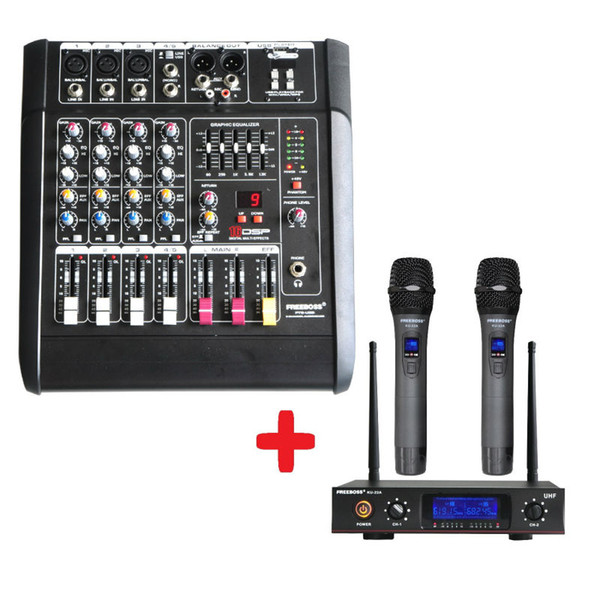 FREEBOSS PT5-USB Audio Mixer + KU-22A 2 Way Metal Handheld Wireless Microphone