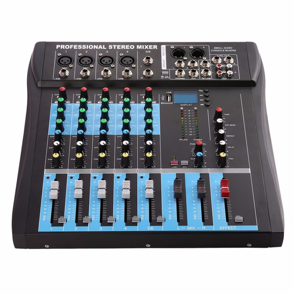 CT6 6 Channel Professional Stereo Mixer Live Audio Sound Console Vocal Effect Processor with 4-CH Mono & 2-CH Stereo Input