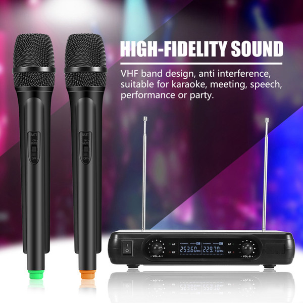 Dual Handheld Wireless Dynamic Microphones + LCD Receiver System for Karaoke Singing US Plug