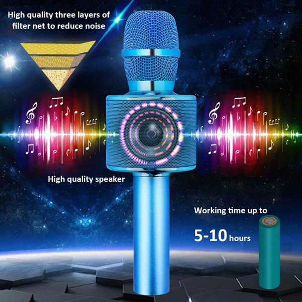 Cool Blue Wireless Bluetooth Karaoke Microphone, 3-in-1 Portable Handheld karaoke Mic Home Party Birthday Speaker Machine for iPhone/Android