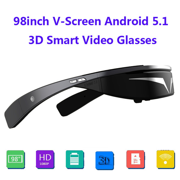 UpgradedVersion! FullHD 1080P 98inch V-Screen Android5.1 OS WiFi Touch-Button Track Ball Opera Browser 3D Smart Video Glasses