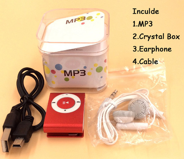 Wholesale Mini Clip MP3 Player Factory Price Come With Crystal Box Earphones USB Cable Support TF Card Micor SD Card 770002-1