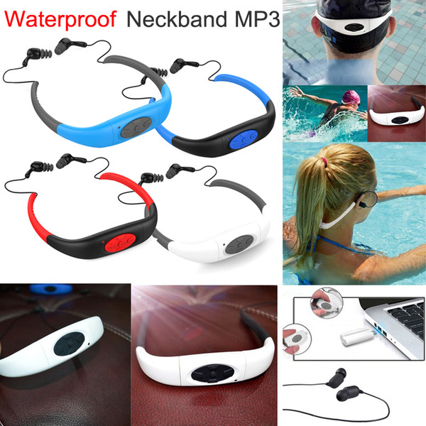 8GB IPX8 Waterproof MP3 Music Player Underwater Swim Surfing Diving Neckband Sports Stereo Earphone Headset Headphone Handsfree FM Radio