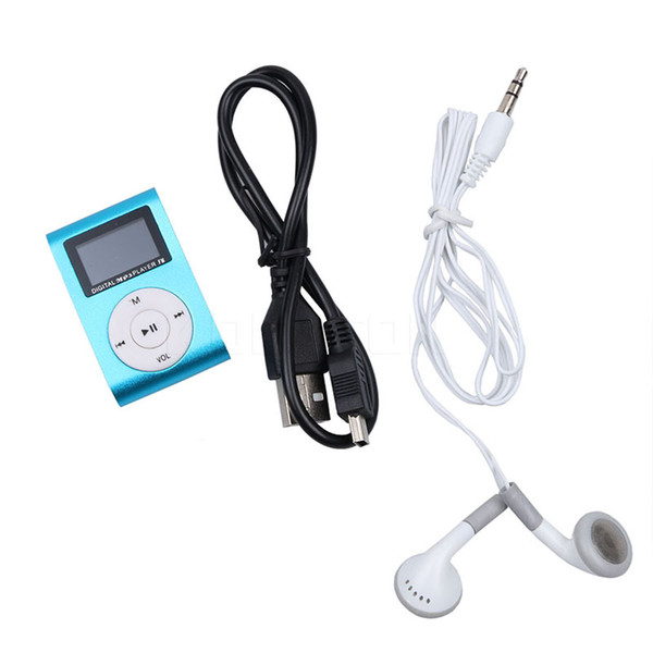 Mini Clip Mp3 Player With LCD Screen & FM Radio Earphones Retail Box USB Cable Support Micro SD Card Free DHL