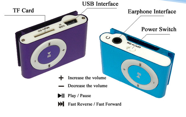 Mini Clip MP3 Player - Hot Cheap Colorful Sport mp3 Players Come with Earphone, USB Cable, Retail Box, Support Micro SD / TF Cards 770002-1