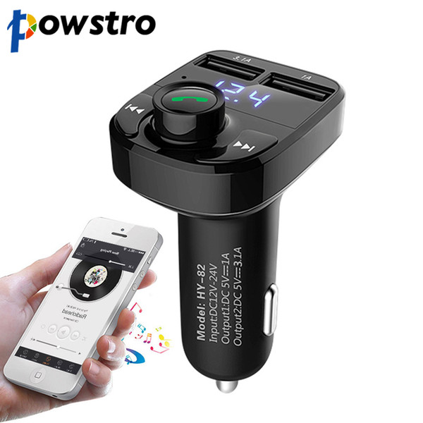 Wholesale- powstro Car Kit Bluetooth MP3 Player Hands-free Call Wireless FM Transmitter Modulator with 5V 4.1A Dual USB TF Slot Voltage