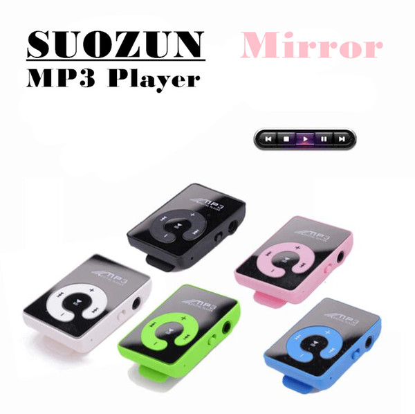 SUOZUN New Mini Fashion SD TF Mirror Portable MP3 Player Clip Media Player Sport Button Mp3 Music Player Walkman Lettore Black