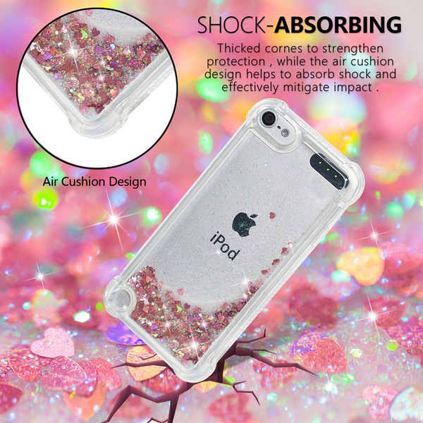 For Apple Ipod Touch 6 5 6G 5G Four Corners Luxury Shockproof Quicksand Soft TPU Case Glitter Sparkle Heart Bling Liquid Love Moving Skins