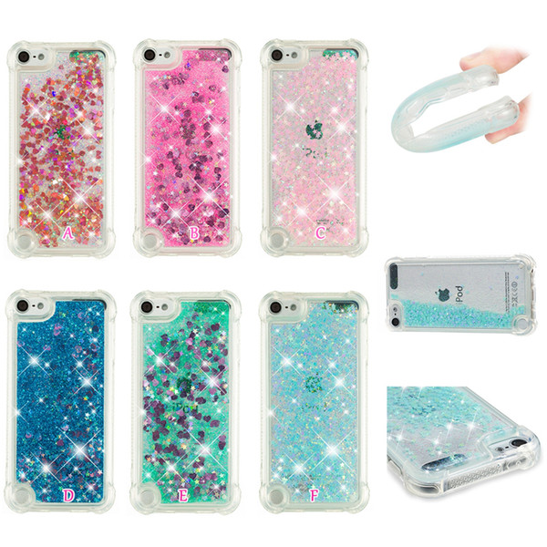 Luxury Shockproof Quicksand Soft TPU Case For Apple Ipod Touch 6 5 6G 5G Four Corners Glitter Sparkle Heart Bling Liquid Love Moving Cover