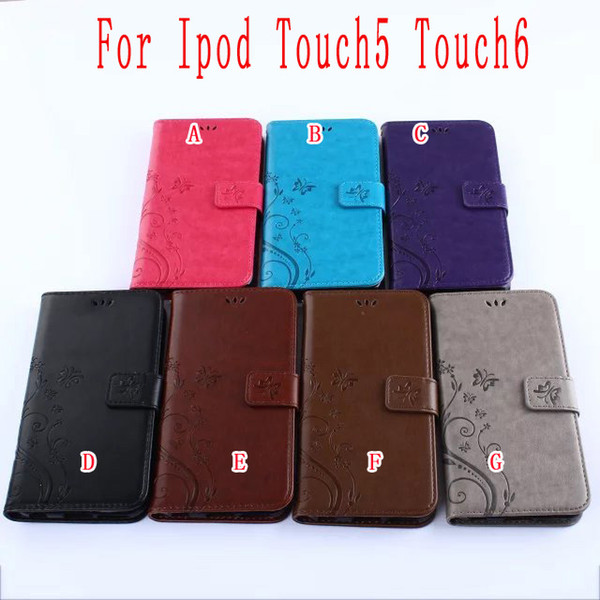 Flip Wallet PU Leather Case ID Card Stand TPU Flower Butterfly Pouch Holder Folio For Apple Ipod Touch 5 6 Touch6 Touch5 Skin Cover Luxury