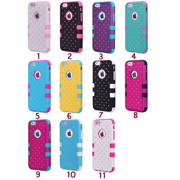 3 in 1 Diamond Crystal Rhinestone Hybrid plastic shakeproof dual color hard silicone gel Case For Ipod touch 6 6G 5G 5 5th skin Armor cover