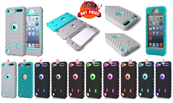 Hybrid Armor Case Tire Hard PC + Silicone Robot 3 in 1 Shockproof Tyre Heavy Duty Defender Round hole For Ipod Touch 5 6 Touch6 Skin Cover